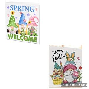 Spring & Easter Themed Gnome Square PVC Plaque Decor